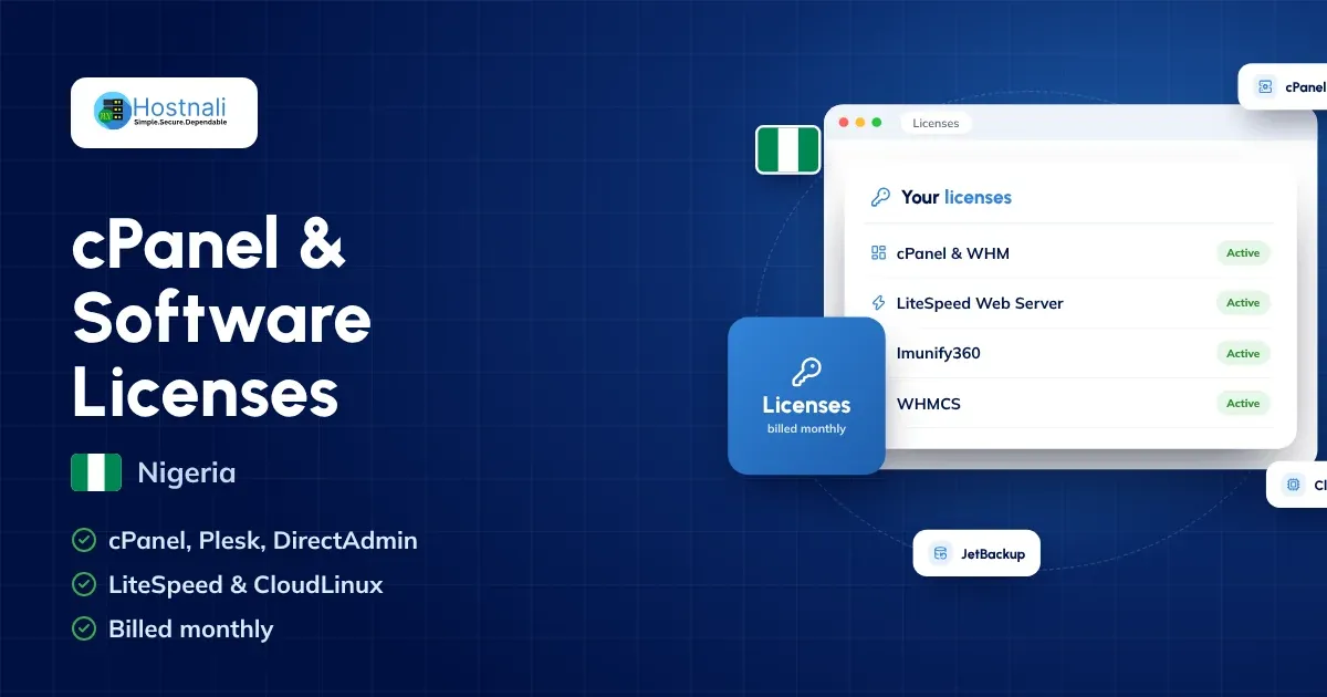 cPanel and software licenses in Nigeria: cPanel, Plesk, DirectAdmin, LiteSpeed, CloudLinux, Imunify360 and WHMCS