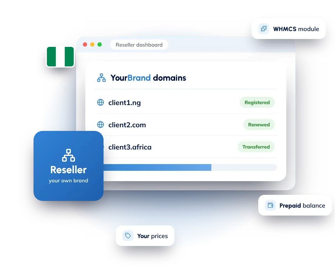 Domain reseller program in Nigeria: sell .ng and .com domains under your own brand from WHMCS