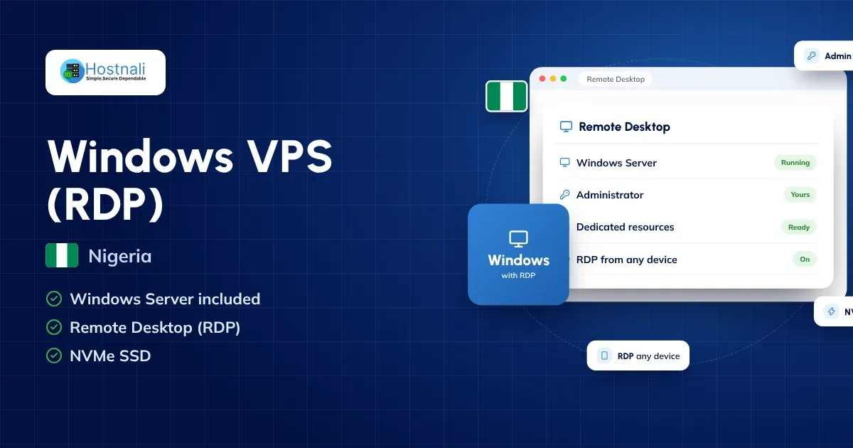 Windows VPS hosting in Nigeria with Remote Desktop (RDP) and Windows Server included