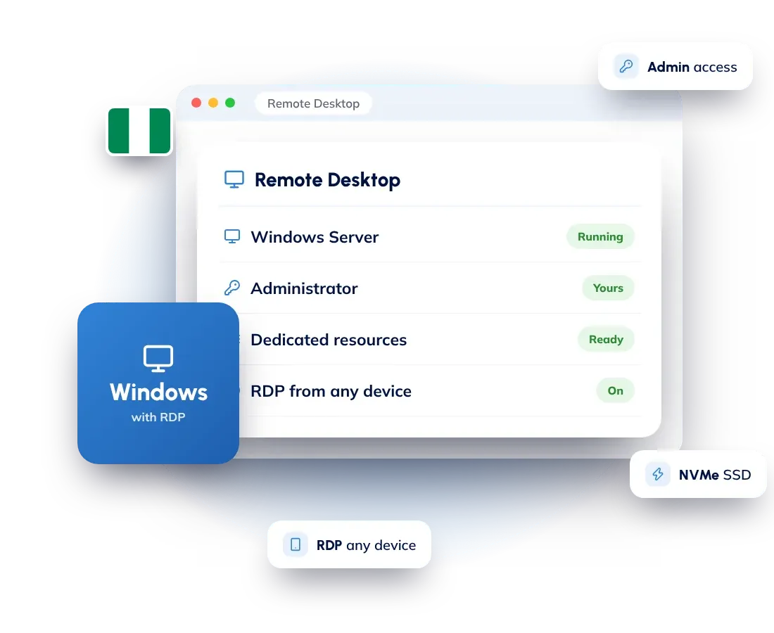 Windows VPS hosting in Nigeria with Remote Desktop (RDP) and Windows Server included