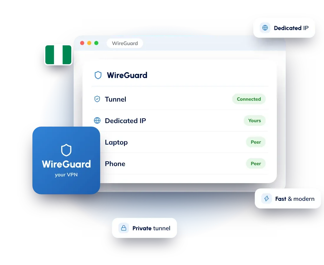 Your own WireGuard VPN server in Nigeria with a dedicated IP address